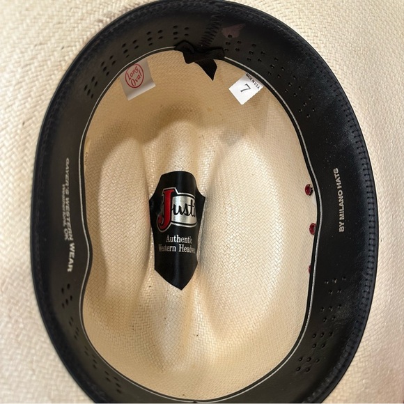 Justin straw cowboy hat western cowgirl red black tan 7 long oval 6X regal Toyo - Picture 6 of 16